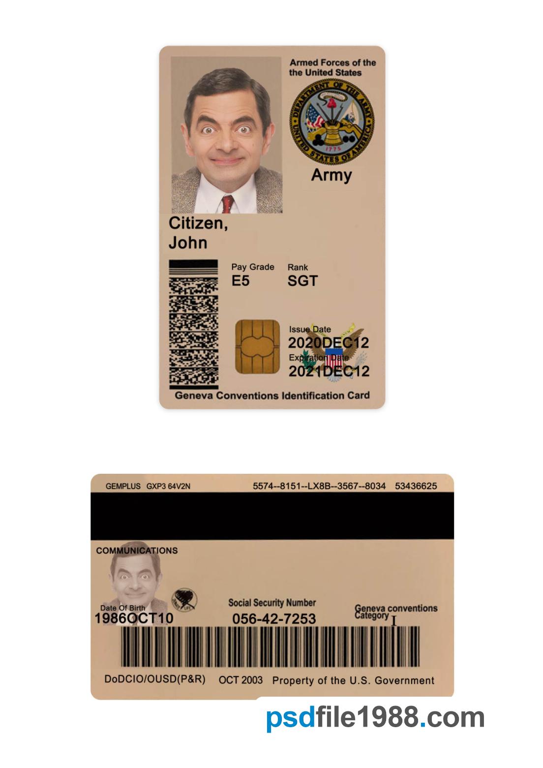 USA Military ID Card
